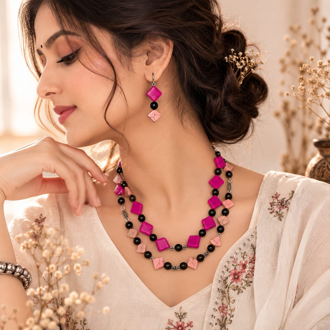 Antique Rose Stone Necklace Set4