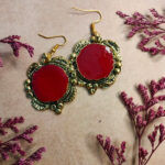 Gold Plated Red Contemporary Drop Earrings