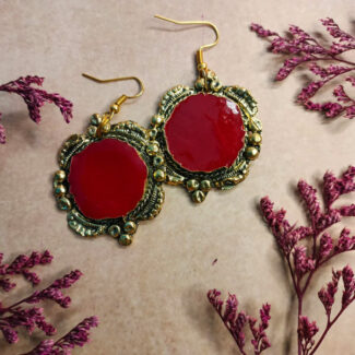 Gold Plated Red Contemporary Drop Earrings