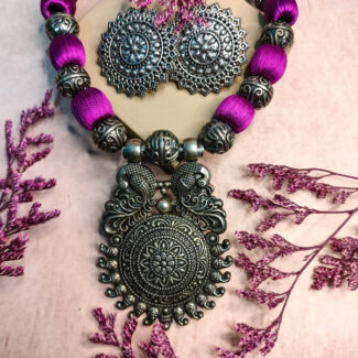 Handmade Oxidised Silk Thread Necklace