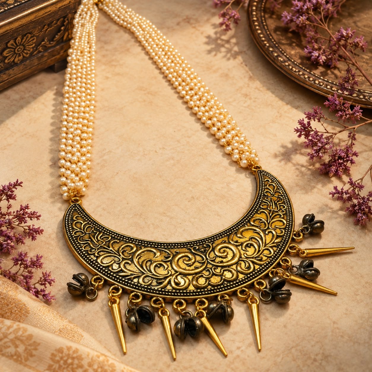 Antique Moon Charm Pearl Set2