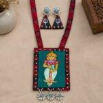 Durga Handmade Necklace, crafted on cloth using oxidised materials.